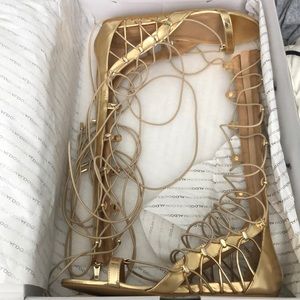 Gold Gladiator Strap Up Sandals